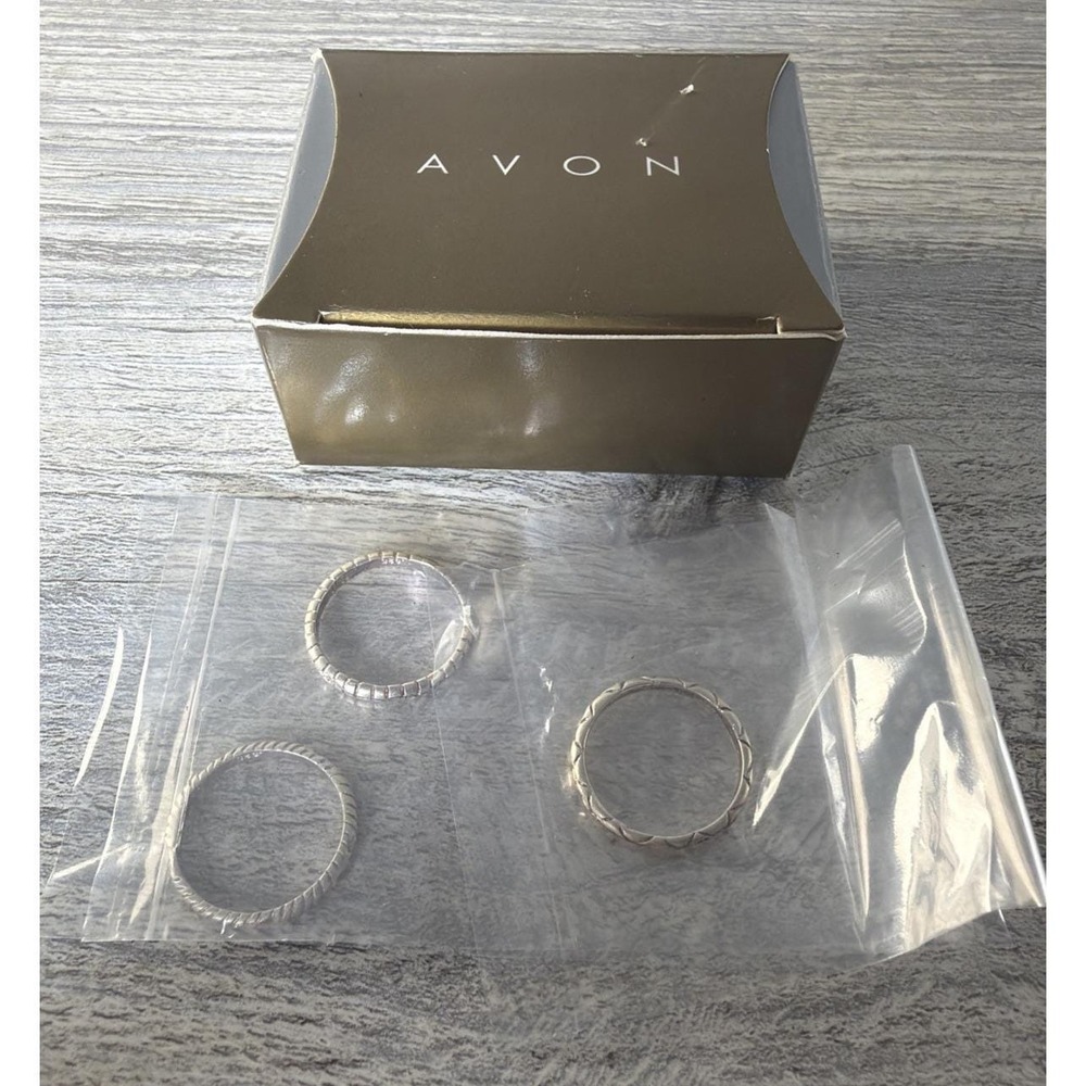 Avon Sterling Silver Diamond Cut Ring Trio Size 6 New Old Stock Sealed 1999